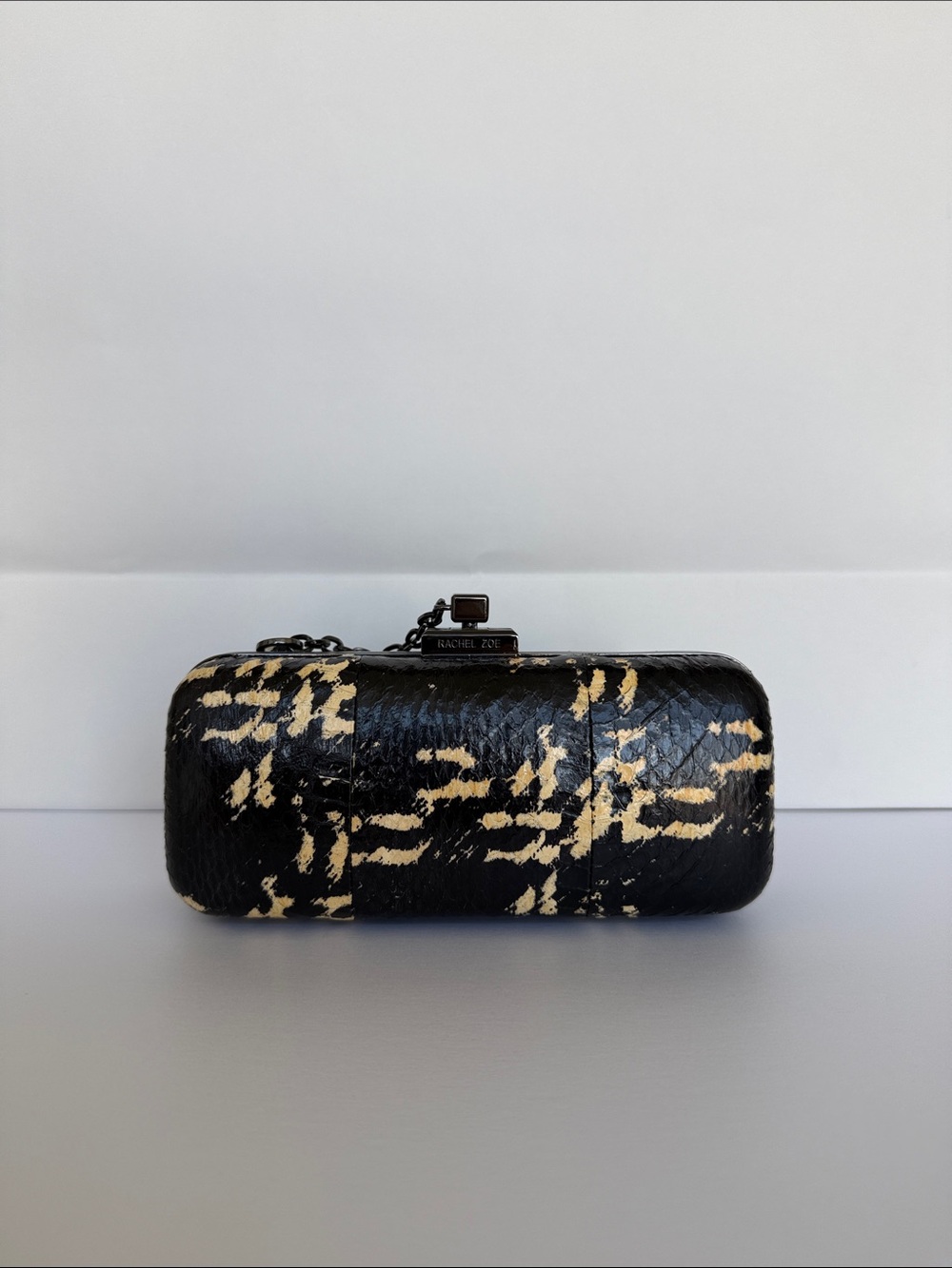 Rachel Zoe Black and Cream Python-Texture Margaux Minaudière Clutch